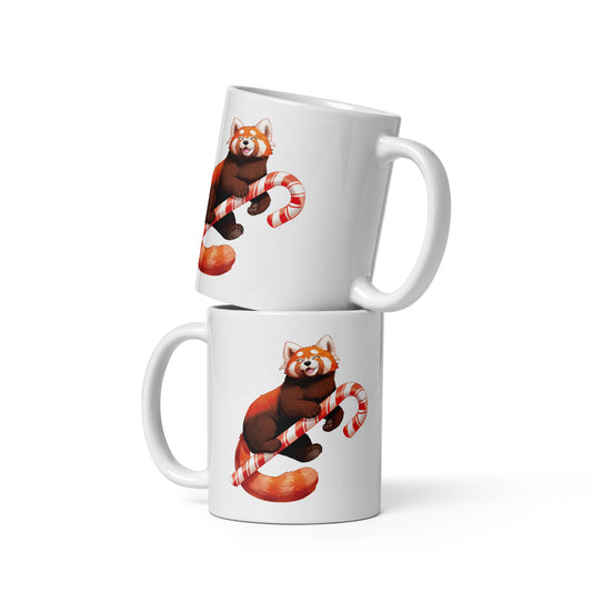Peppermint Red Panda White Glossy Mug by The Shirt Hoard