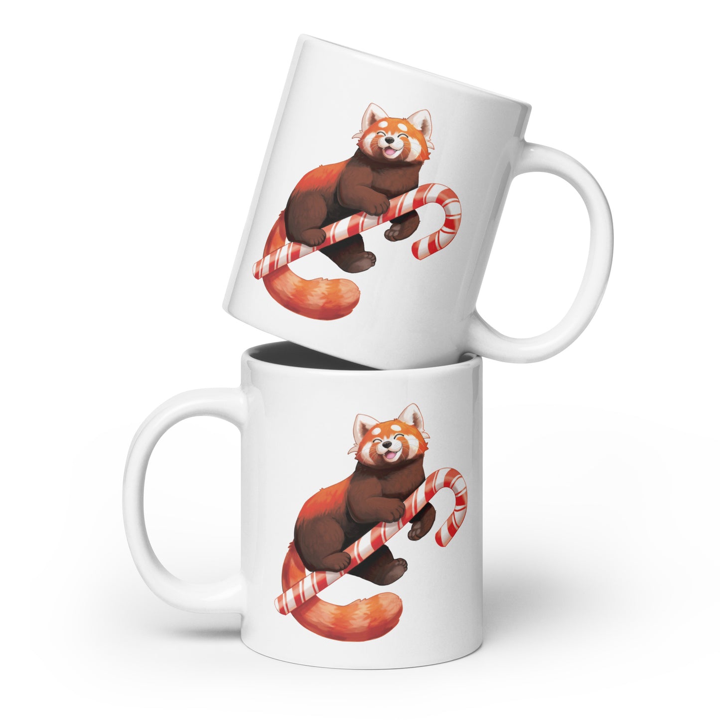 Peppermint Red Panda White Glossy Mug by The Shirt Hoard