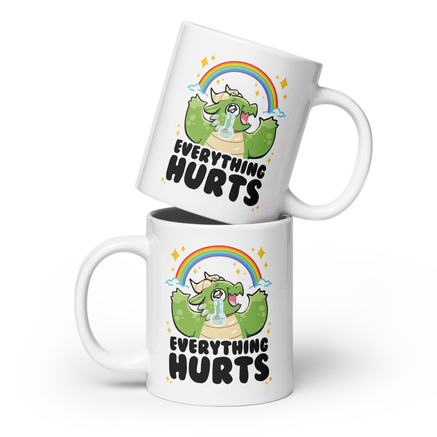 Everything Hurts White Glossy Mug by The Shirt Hoard