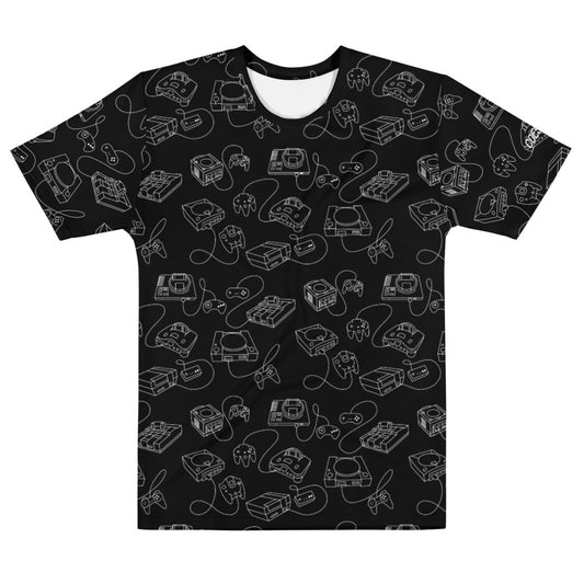 Retro Consoles All-Over Crew-Neck T-Shirt Monochrome
