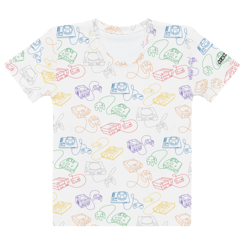 Retro Consoles All-Over Crew-Neck T-Shirt Rainbow