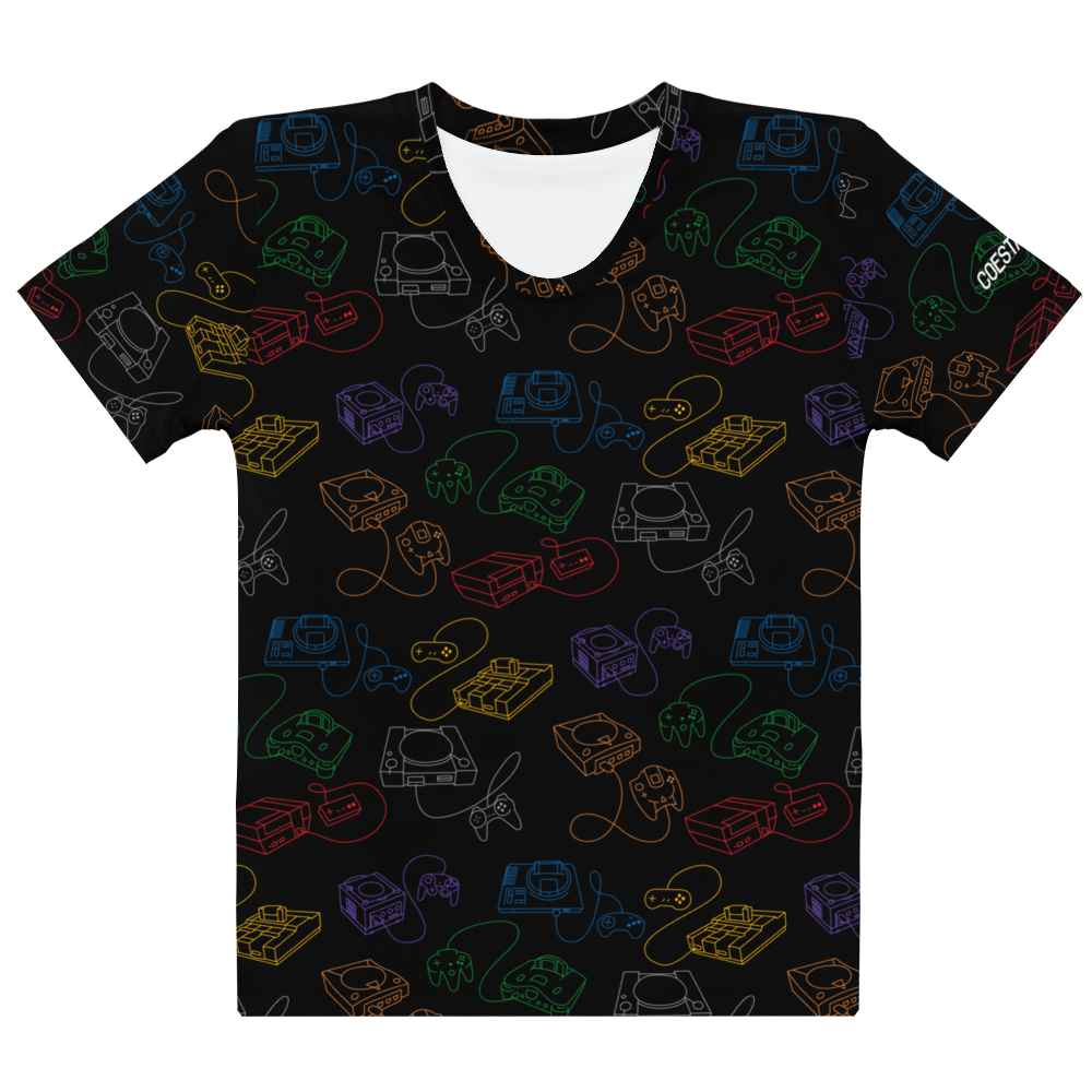 Retro Consoles All-Over Crew-Neck T-Shirt Rainbow