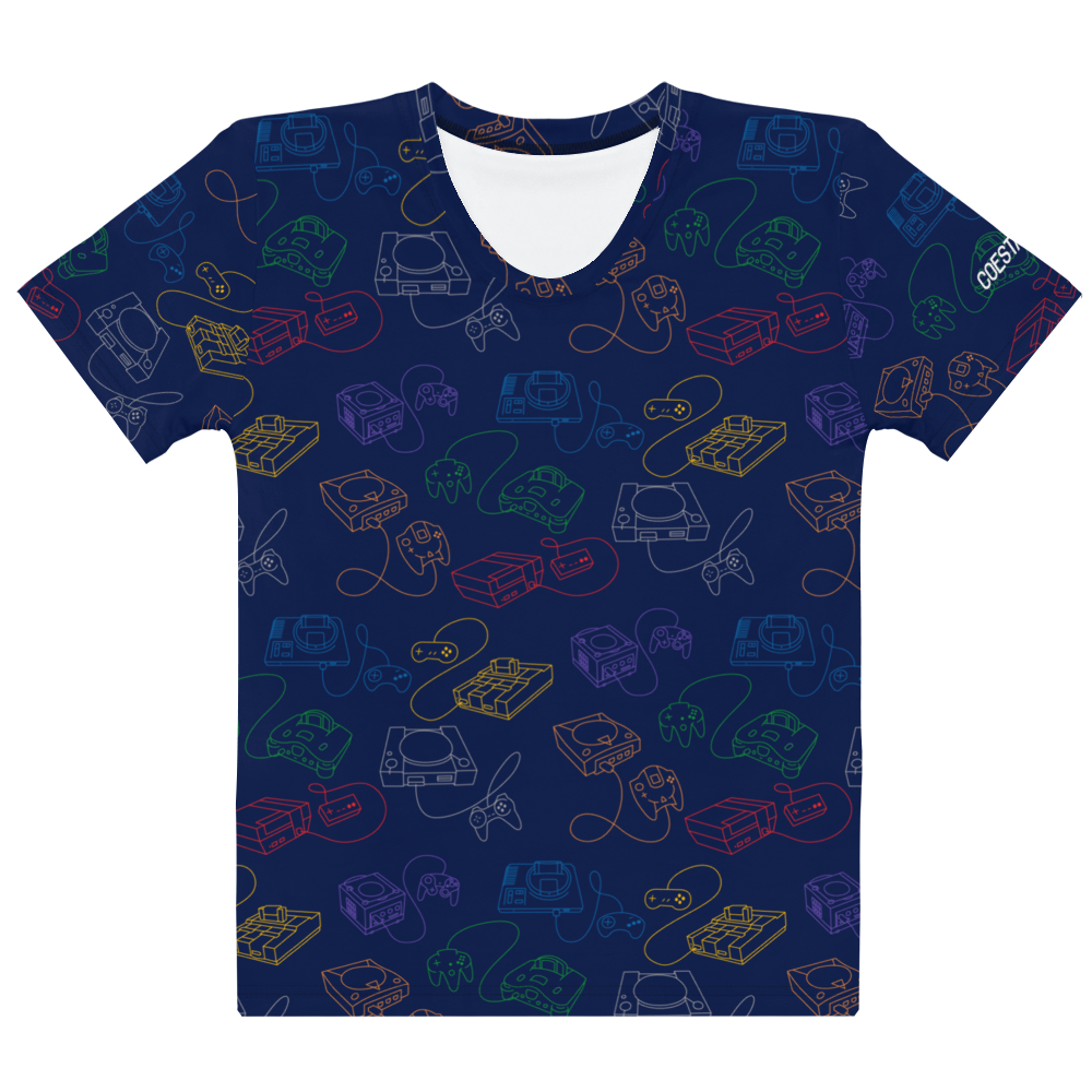 Retro Consoles All-Over Crew-Neck T-Shirt Rainbow